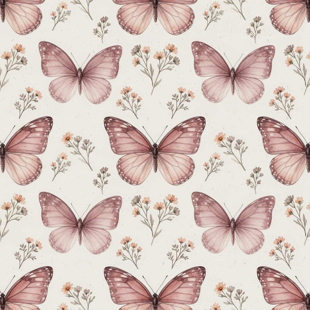 Blush Pink Butterfly Wallpaper, Scandinavian Botanical Nursery Decor, Seamless Floral Wall Art, Luxury Peel and Stick, Soft Pastel Room