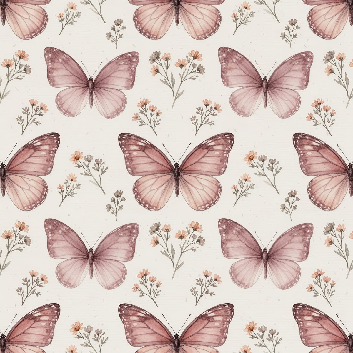 Blush Pink Butterfly Wallpaper, Scandinavian Botanical Nursery Decor, Seamless Floral Wall Art, Luxury Peel and Stick, Soft Pastel Room