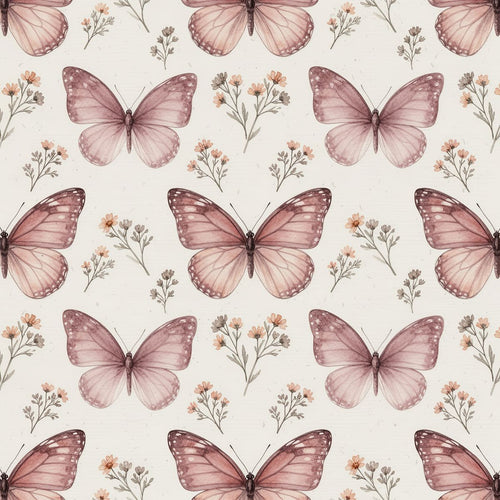 Blush Pink Butterfly Wallpaper, Scandinavian Botanical Nursery Decor, Seamless Floral Wall Art, Luxury Peel and Stick, Soft Pastel Room