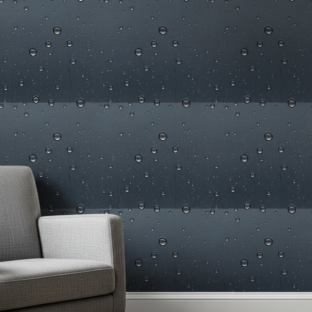 Charcoal Gray Raindrop Wallpaper, Photorealistic Water Glass Pattern, Modern Minimalist Peel Stick, Luxury Home Decor