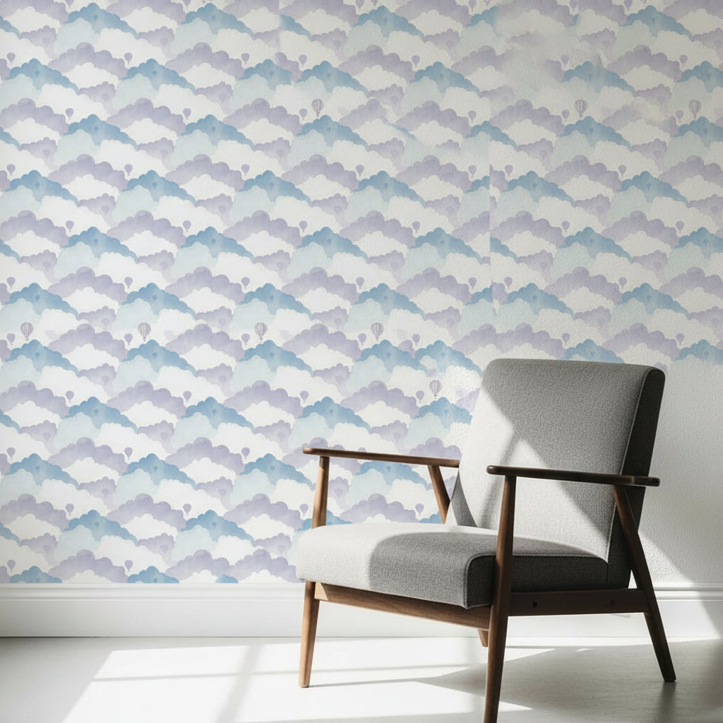 Abstract Cloud Wallpaper, Blue Watercolor Pattern, Modern Nursery Decor, Removable Wall Art, Sky Theme Home Design