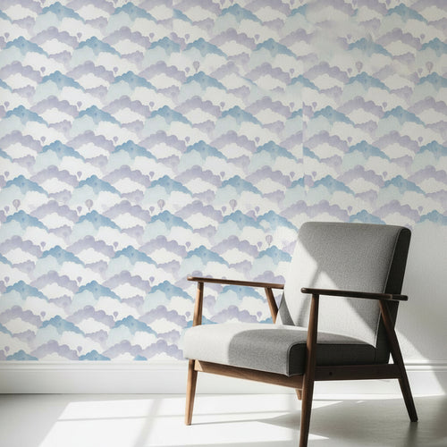 Abstract Cloud Wallpaper, Blue Watercolor Pattern, Modern Nursery Decor, Removable Wall Art, Sky Theme Home Design
