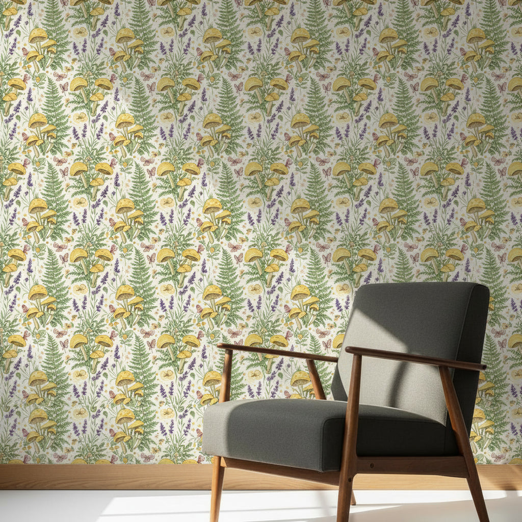 Enchanted Forest Wallpaper, Botanical Fairy Tale Design, Magical Woodland Nursery Decor, Nature Wall Art Pattern