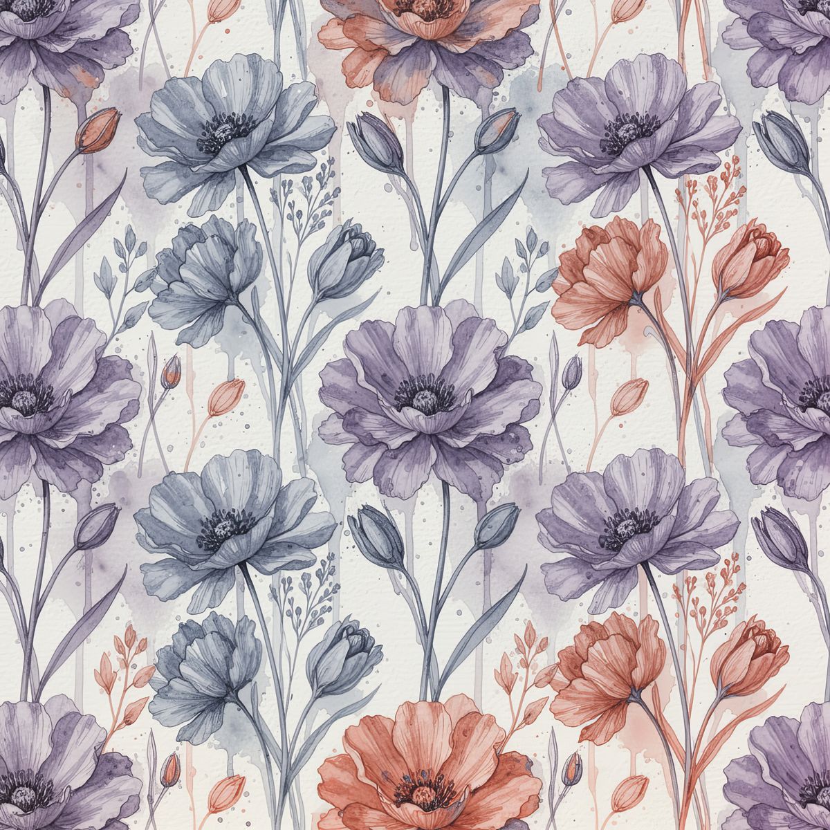 Lavender and Sage Floral Wallpaper, Scandinavian Wildflower Pattern, Hand Painted Gouache Botanical, Luxury Nursery Decor, Seamless Art