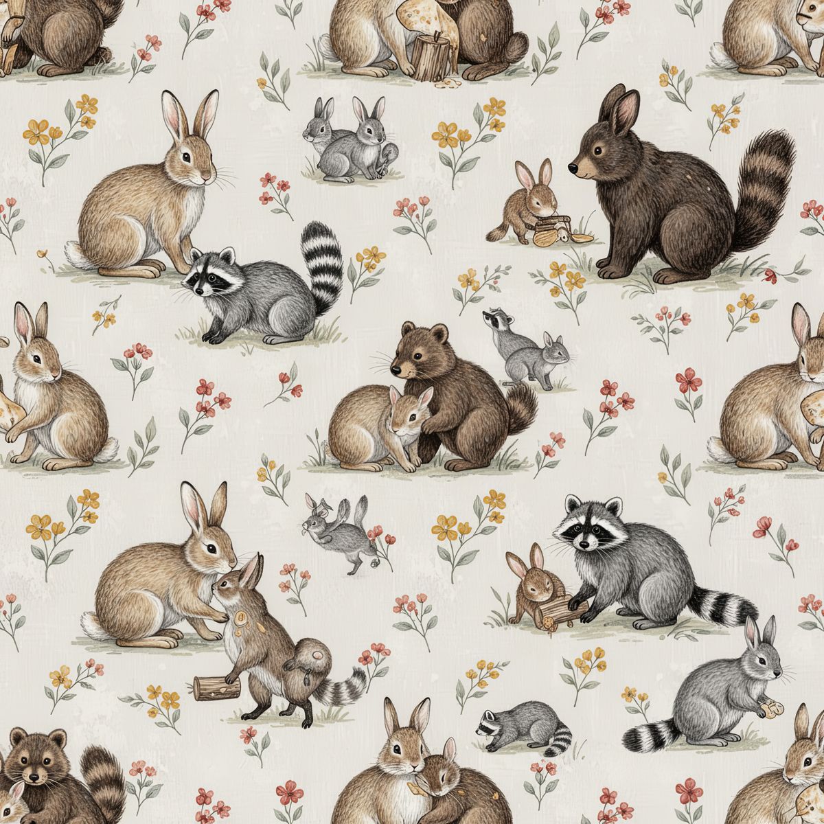 Whimsical Woodland Creatures Wallpaper, Vintage Storybook Illustration, Sage and Mustard Nursery Decor, Luxury Seamless Tile, Designer Wall Art