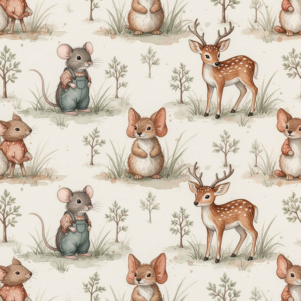 Classic Forest Friends Wallpaper, Vintage Nursery Wall Decor, Neutral Woodland Animals, High End Seamless Pattern, Whimsical Kids Room Art