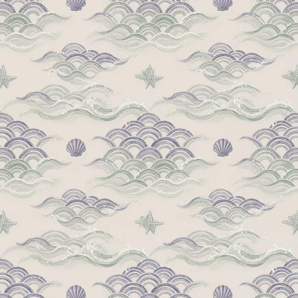 Soft Seafoam Scallop Wallpaper, Modern Nautical Wall Art, Minimalist Ocean Ripple Pattern, Elegant Nursery Removable Wallpaper