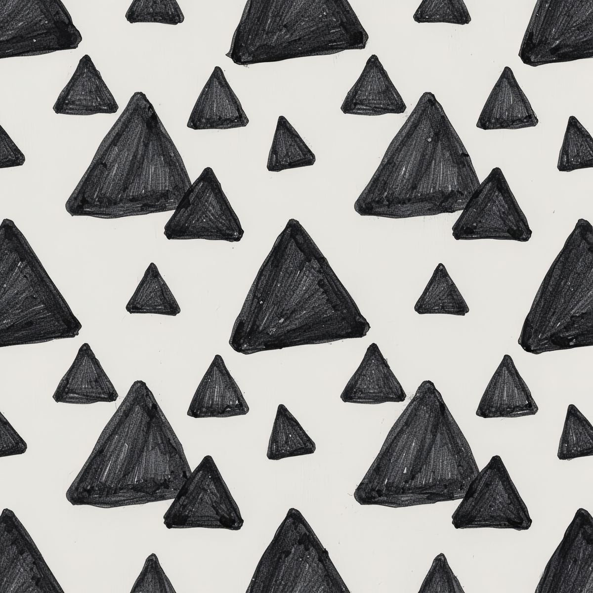 Scandinavian Minimalist Triangle Wallpaper, Charcoal Black Hand Drawn Geometric, Modern Nursery Wall Decor, Cream Peel and Stick Mural