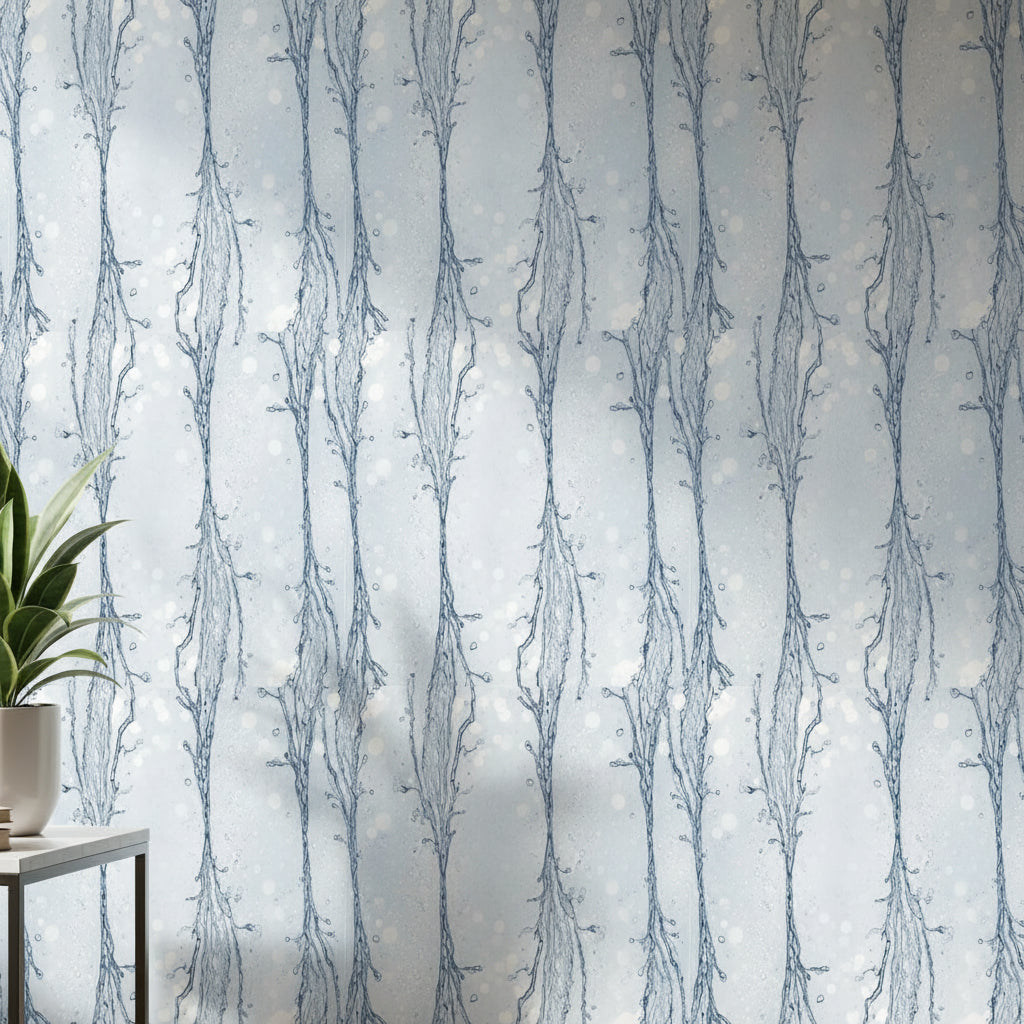 Steel Blue Rain Stream Wallpaper, Frosted Glass Water Pattern, Vertical Flow Design, Contemporary Peel Stick Decor