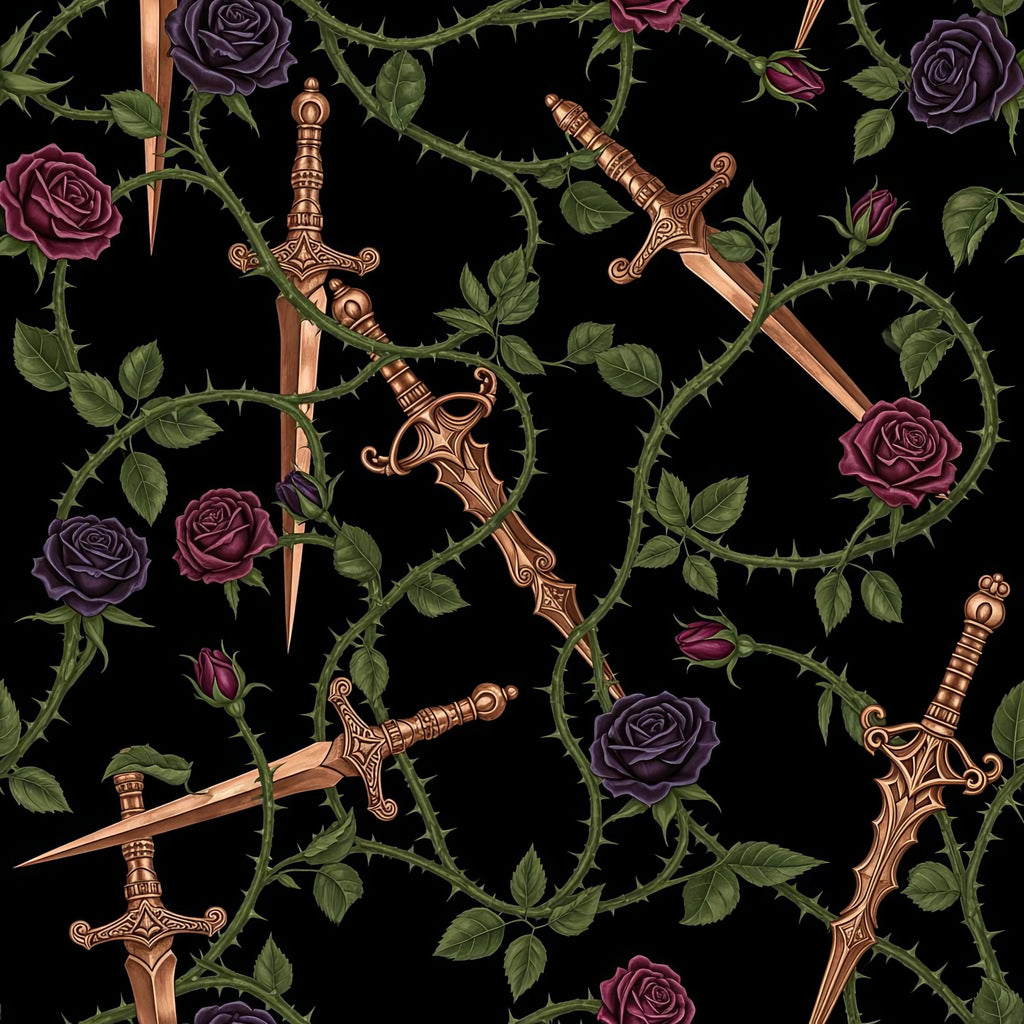 Gothic Botanical Wallpaper, Dark Green Thorn Vine Pattern, Copper Metallic Seamless Design, Manor House Decor, Gothic Wall Art
