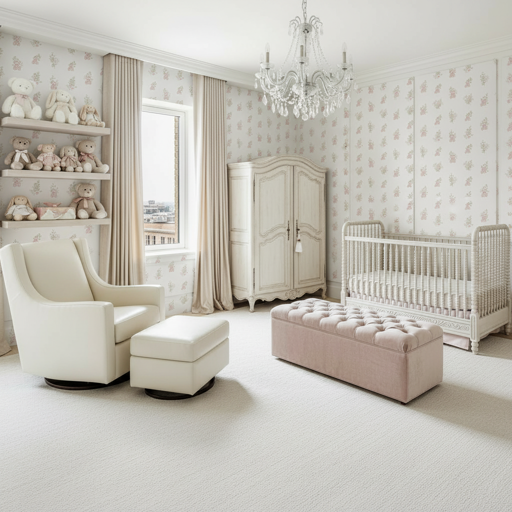 Blush Pink Teddy Bear Wallpaper, Botanical Nursery Pattern, Cream Baby Room Decor, Soft Neutral Seamless Design