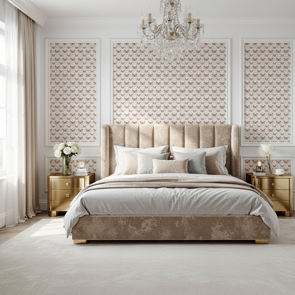 Blush Pink Butterfly Wallpaper, Scandinavian Botanical Nursery Decor, Seamless Floral Wall Art, Luxury Peel and Stick, Soft Pastel Room
