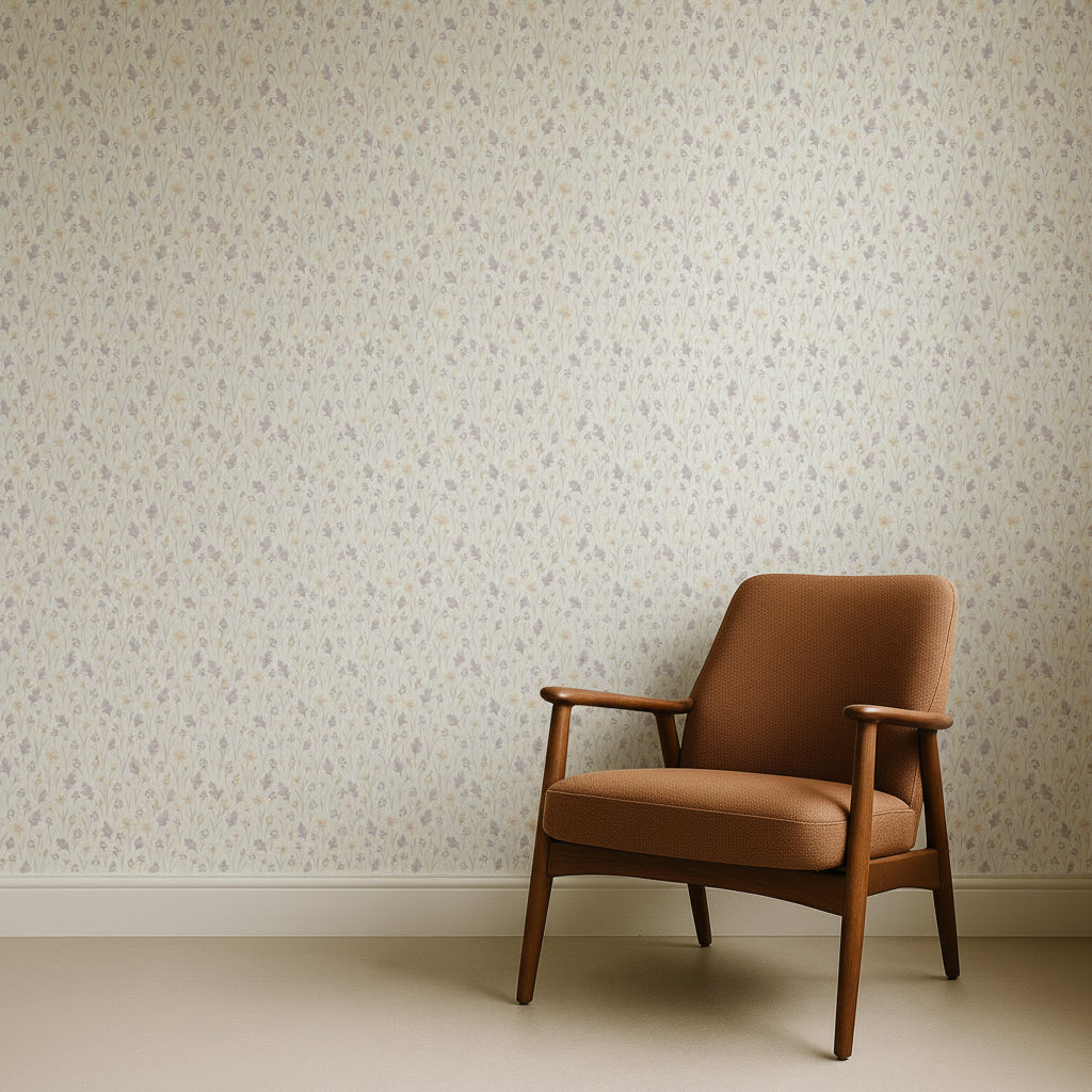Botanical Meadow Wallpaper, Sage Grass Stems Floral Print, Watercolor Peel and Stick, Scandinavian Style Bedroom Wall