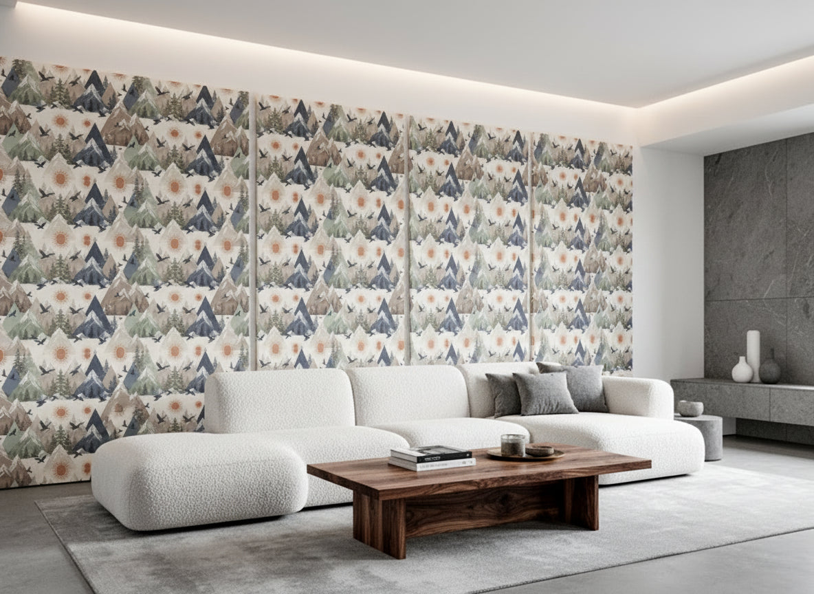 Scandinavian Mountain Wallpaper, Nordic Nursery Wall Mural, Slate Blue and Sage Green Seamless Pattern, Modern Kids Room Decor