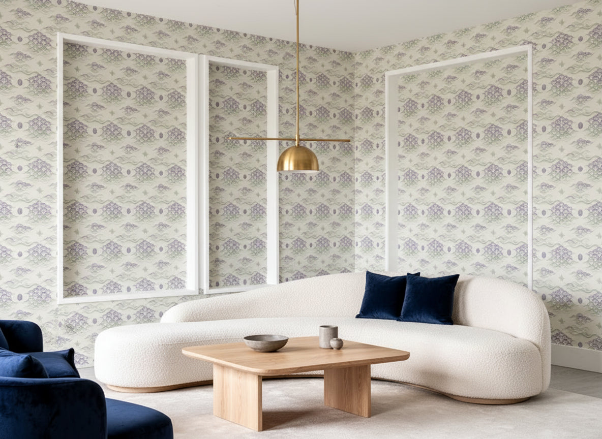 Soft Seafoam Scallop Wallpaper, Modern Nautical Wall Art, Minimalist Ocean Ripple Pattern, Elegant Nursery Removable Wallpaper