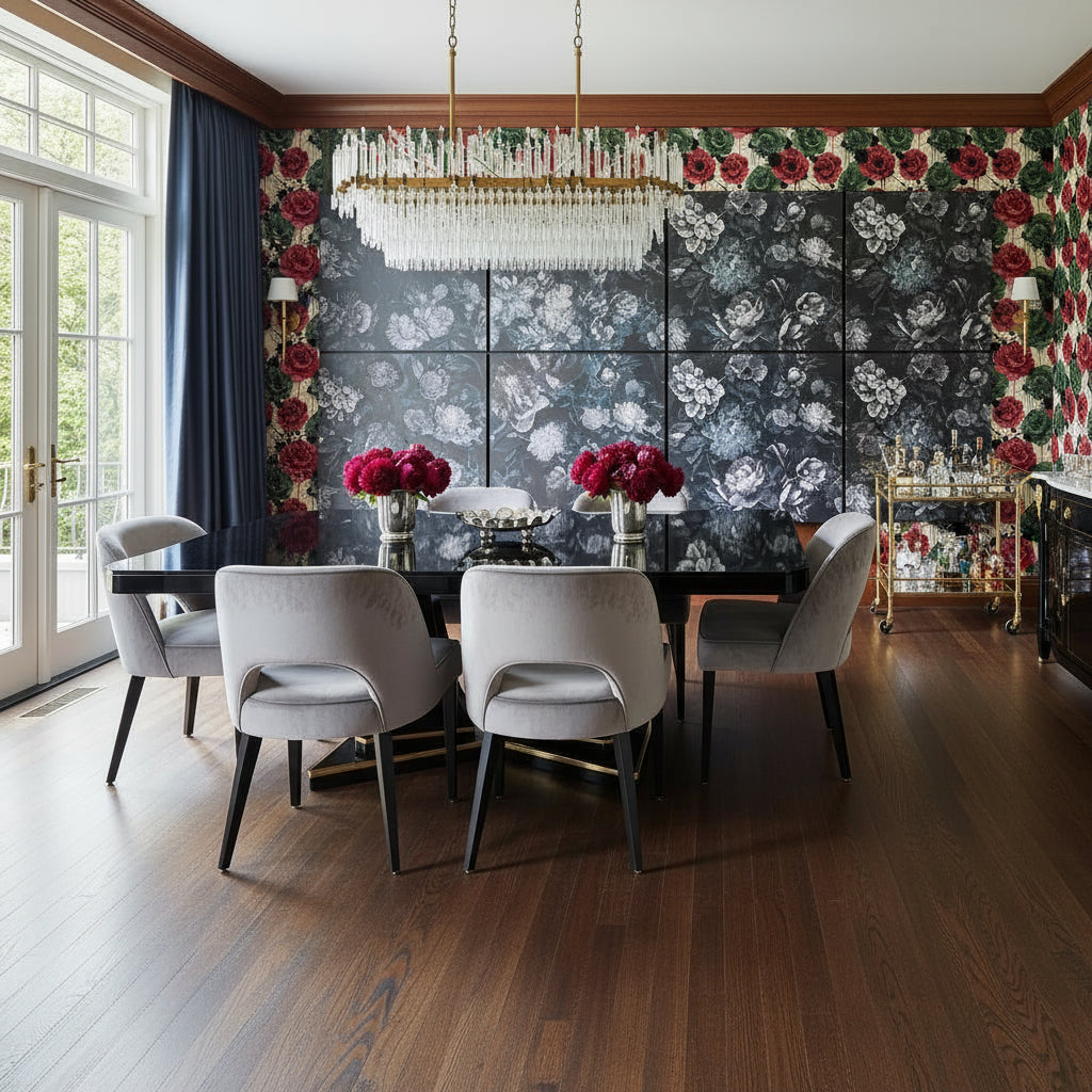 Wine Red Abstract Peony Wallpaper, Watercolor Floral Pattern, Contemporary Art Design, Modern Luxury Home Decor Wall Art
