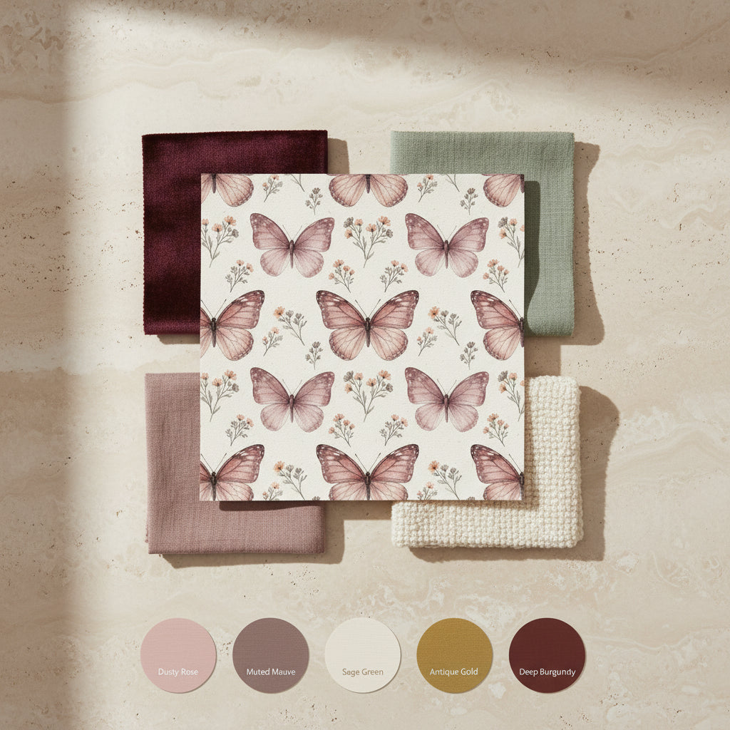 Blush Pink Butterfly Wallpaper, Scandinavian Botanical Nursery Decor, Seamless Floral Wall Art, Luxury Peel and Stick, Soft Pastel Room