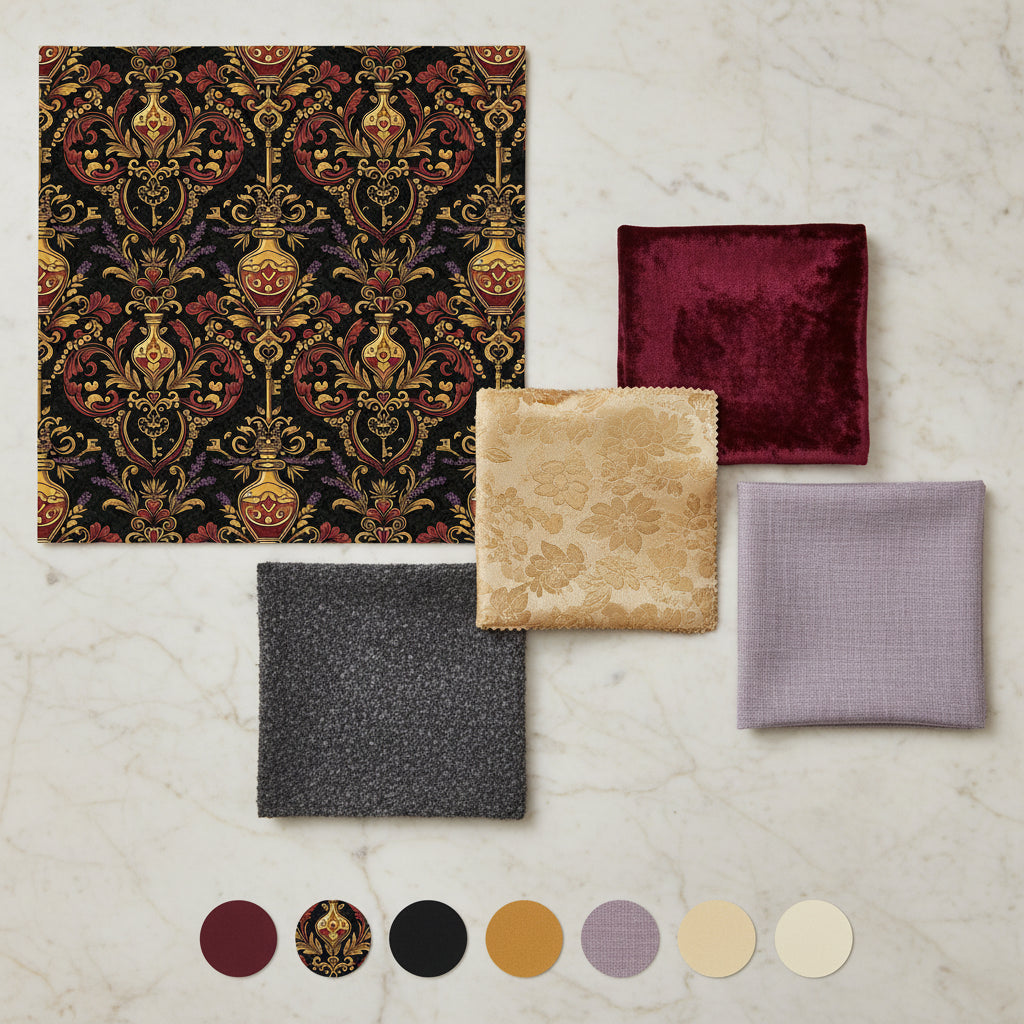 Victorian Love Spell Wallpaper, Burgundy Gold Damask Pattern, Gothic Romance Home Decor, Luxury Peel Stick Wall Art