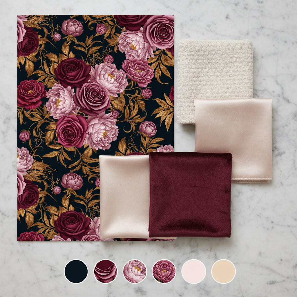 Burgundy Rose Wallpaper, Dark Romantic Floral Pattern, Victorian Botanical Design, Luxury Peel and Stick Decor