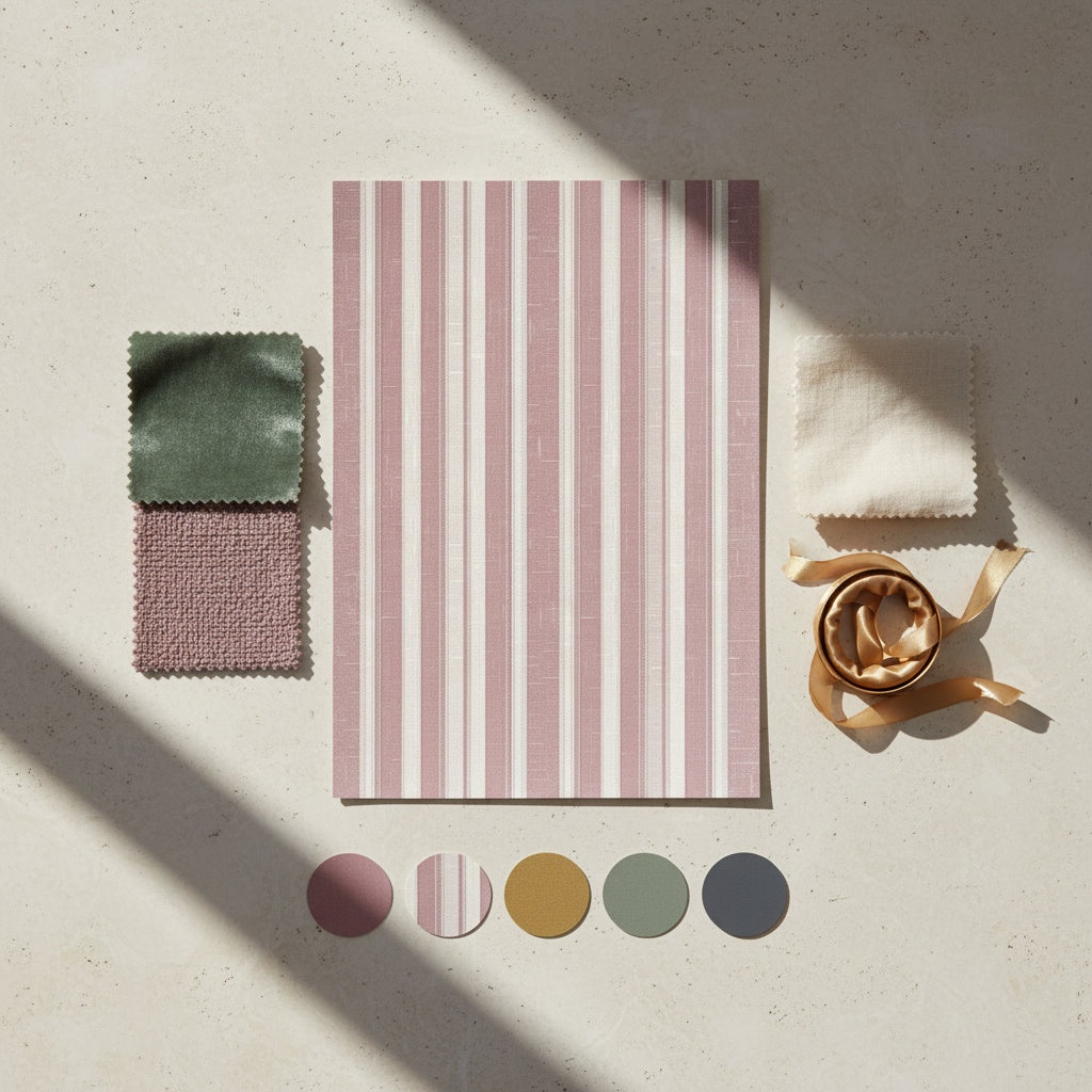 Cream and Rose Vertical Stripe Wallpaper, Neoclassical Seamless Pattern, Elegant Nursery Decor, Luxury Removable Paper