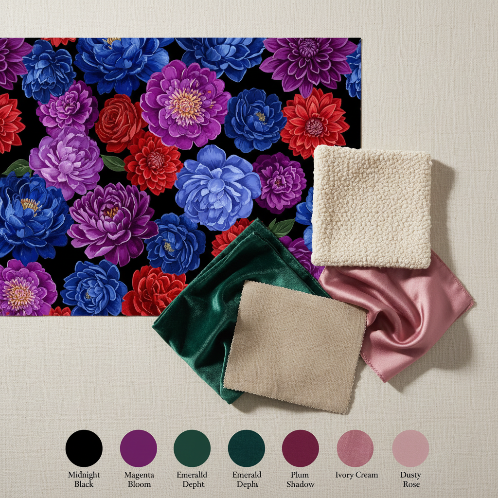 Jewel Tone Floral Wallpaper, Dark Maximalist Pattern, Ruby Sapphire Amethyst Blooms, Luxury Peel Stick, Moody Romantic Decor