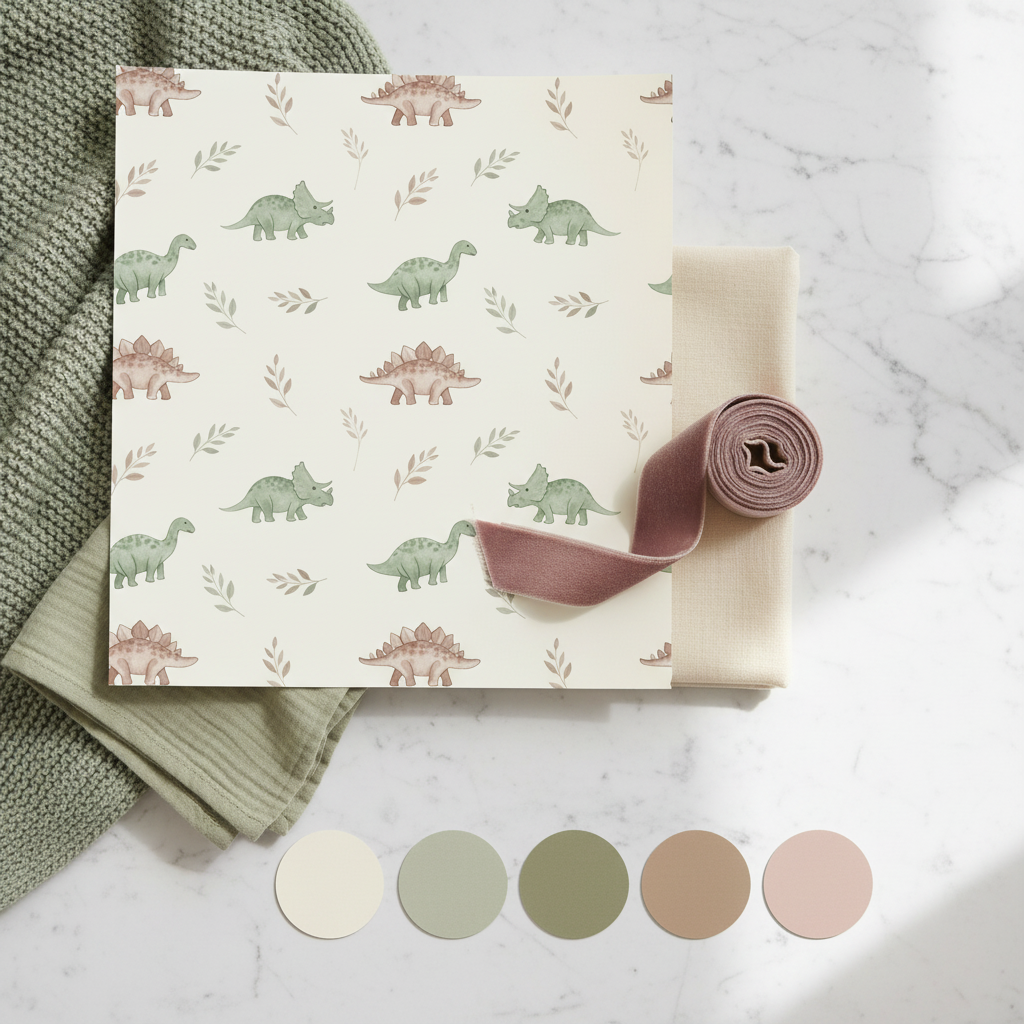 Sage Green Dinosaur Wallpaper, Watercolor Kids Room Decor, Minimalist Nursery Wall Art, Seamless Pattern Design