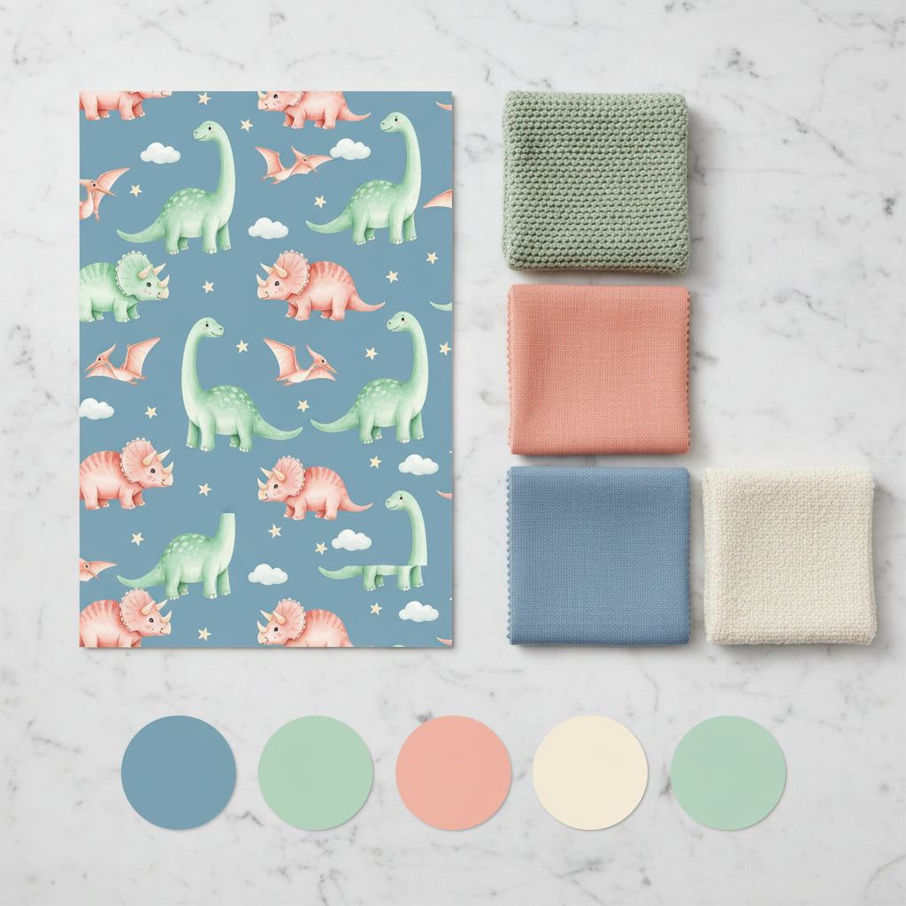 Dinosaur Kids Wallpaper, Pastel Nursery Decor, Whimsical Children Room Wall Art, Seamless Pattern Design