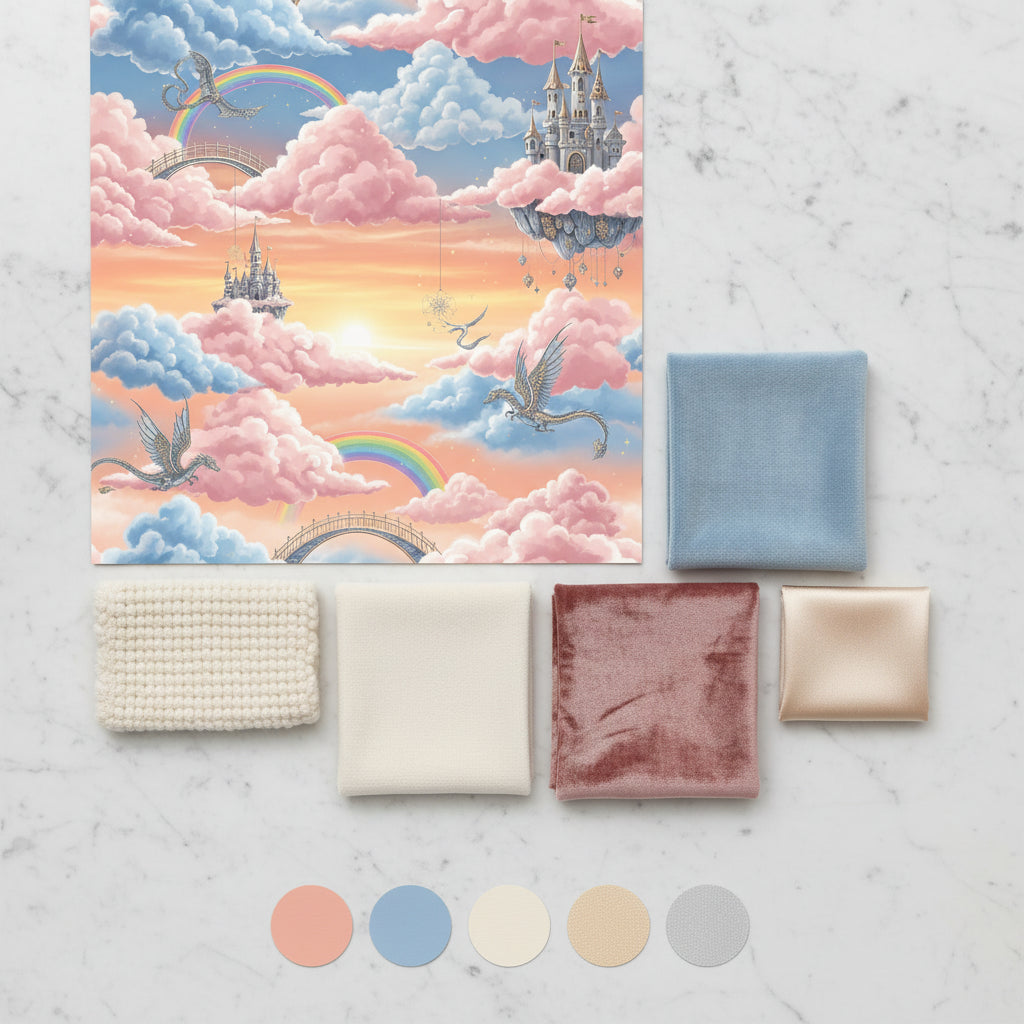 Fairy Tale Cloud Wallpaper, Dreamy Sky Pattern Design, Whimsical Nursery Decor, Magical Children Room Wall Art