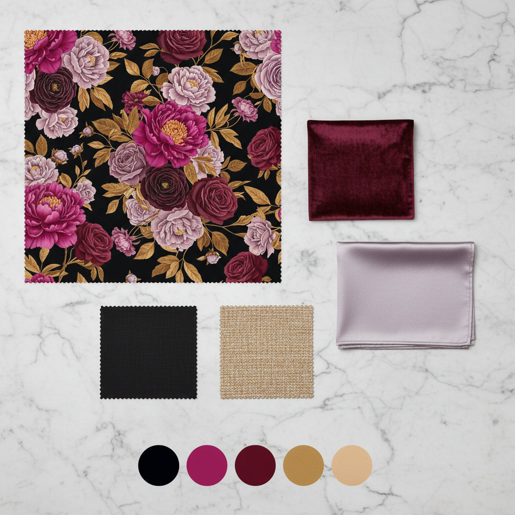 Dark Romantic Floral Wallpaper, Magenta Peony Pattern, Victorian Botanical Design, Luxury Peel Stick Wall Decor