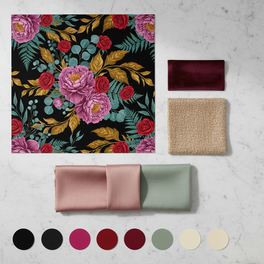 Moody Floral Luxury Wallpaper, Dark Botanical Pattern, Magenta Peony Design, Victorian Romance Home Decor Art