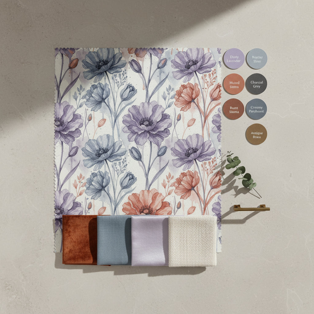 Lavender and Sage Floral Wallpaper, Scandinavian Wildflower Pattern, Hand Painted Gouache Botanical, Luxury Nursery Decor, Seamless Art