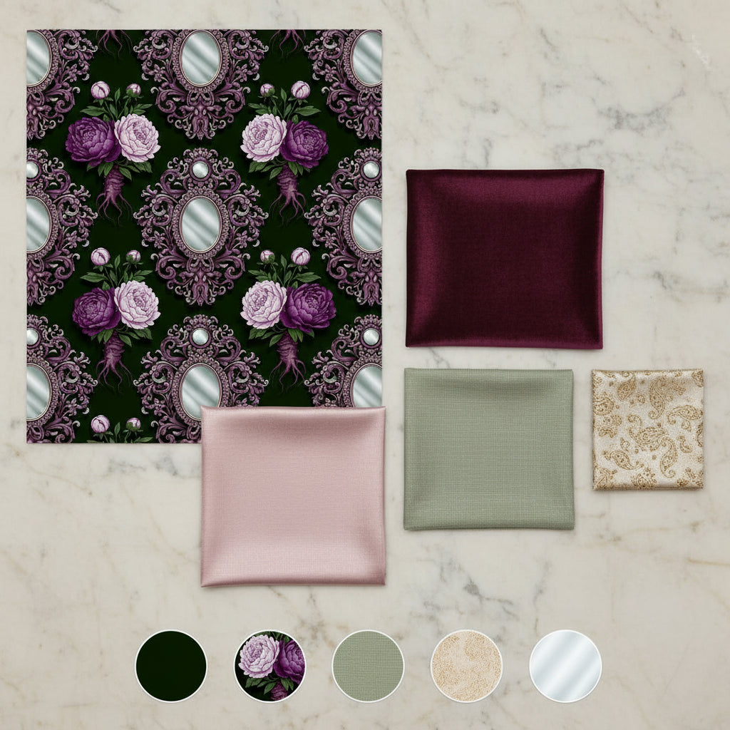Enchanted Floral Wallpaper, Plum Purple Silver Damask, Victorian Gothic Pattern, Luxury Baroque Peel and Stick