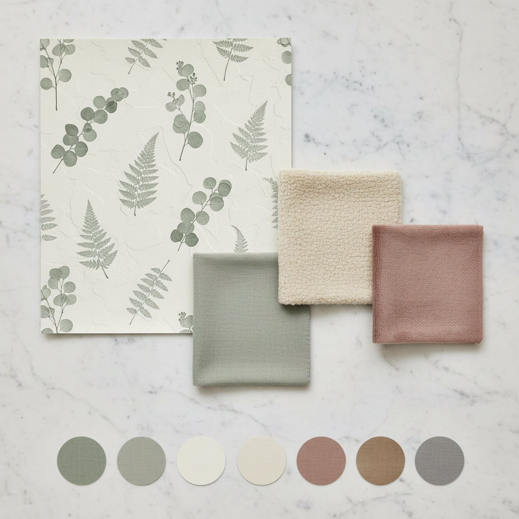 Botanical Plaster Wallpaper, Sage Green Leaf Pattern, Nature Inspired Luxury Wall Art, Modern Textured Home Decor