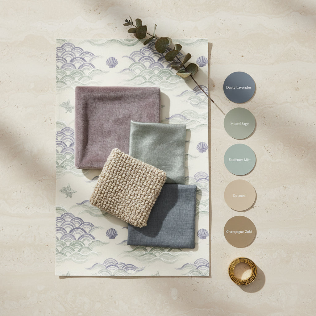 Soft Seafoam Scallop Wallpaper, Modern Nautical Wall Art, Minimalist Ocean Ripple Pattern, Elegant Nursery Removable Wallpaper