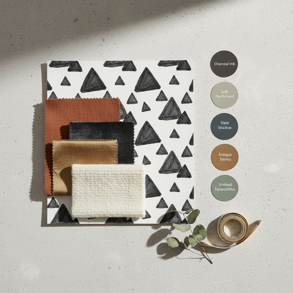 Scandinavian Minimalist Triangle Wallpaper, Charcoal Black Hand Drawn Geometric, Modern Nursery Wall Decor, Cream Peel and Stick Mural