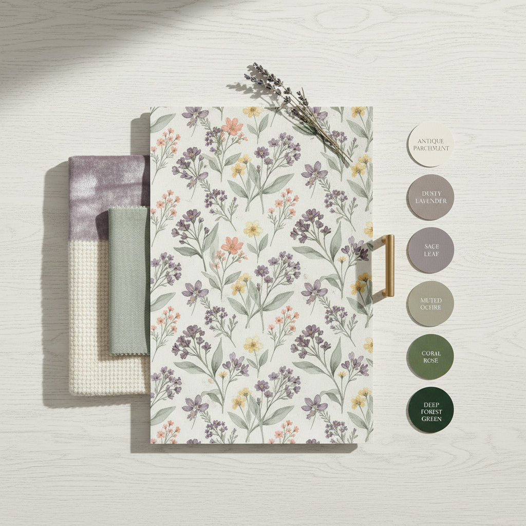 Muted Pastel Wildflower Wallpaper, Scandi Style Floral Pattern, Cream Botanical Wall Art, Luxury Removable Wallpaper, Whimsical Floral