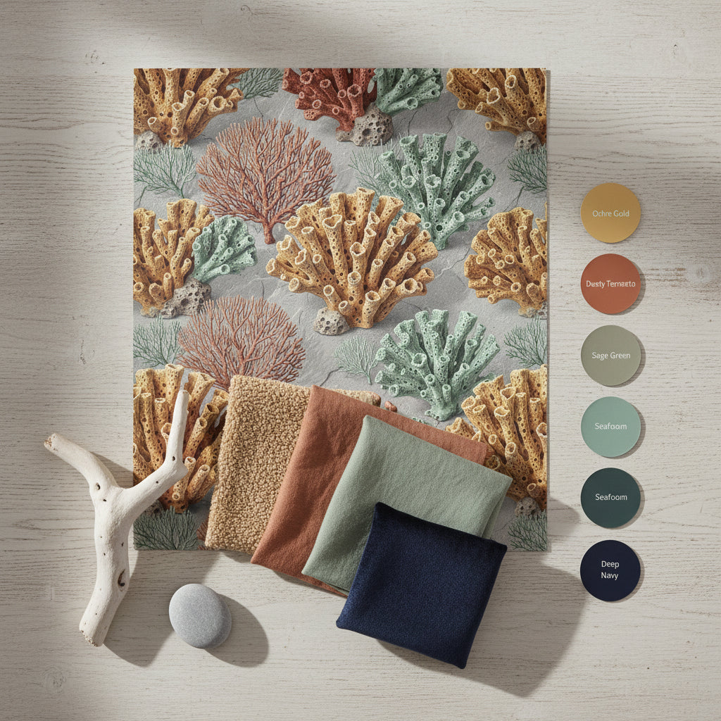 Terracotta Coral Wallpaper, Realistic Reef Wall Decor, Luxury Earth Tone Nursery, Coastal Abstract Pattern, Seafoam Green Peel and Stick Art