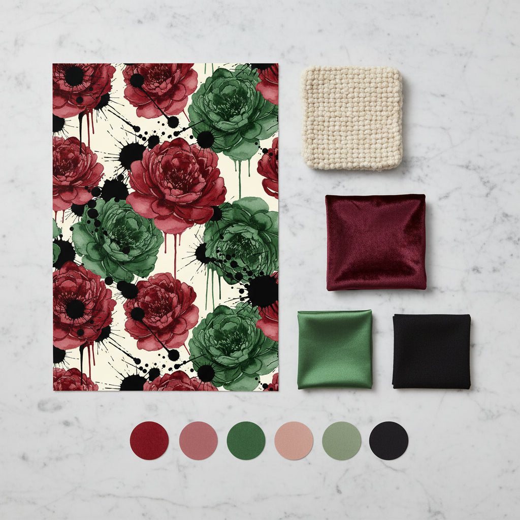 Wine Red Abstract Peony Wallpaper, Watercolor Floral Pattern, Contemporary Art Design, Modern Luxury Home Decor Wall Art