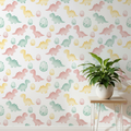 Blush Pink Baby Dinosaur Wallpaper, Kawaii Kids Decor, Pastel Nursery Art, Cute Seamless Pattern Design
