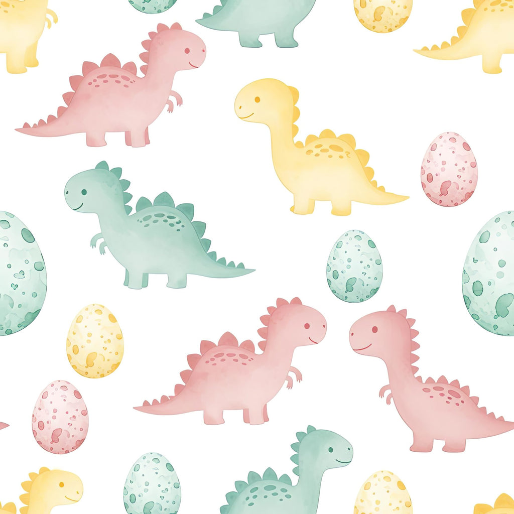 Blush Pink Baby Dinosaur Wallpaper, Kawaii Kids Decor, Pastel Nursery Art, Cute Seamless Pattern Design