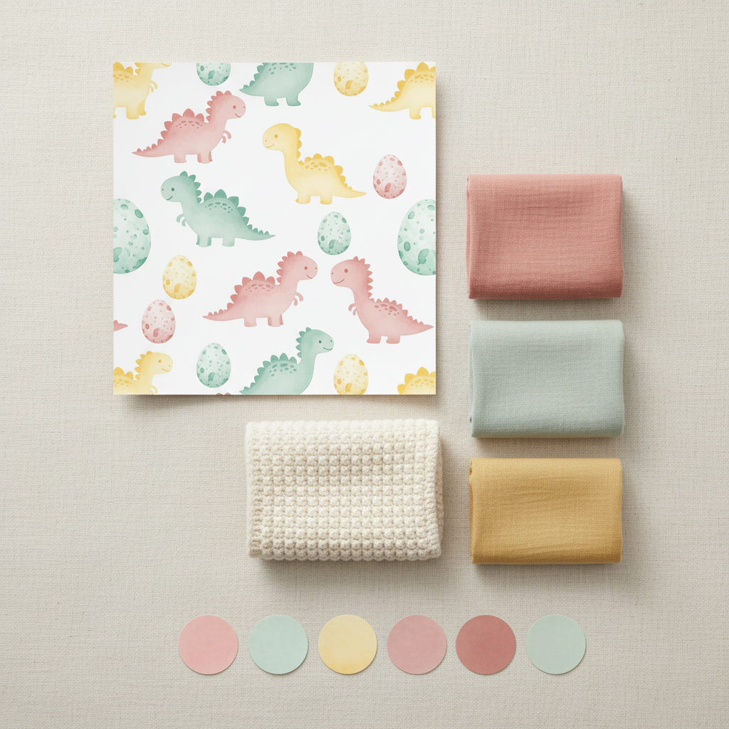 Blush Pink Baby Dinosaur Wallpaper, Kawaii Kids Decor, Pastel Nursery Art, Cute Seamless Pattern Design
